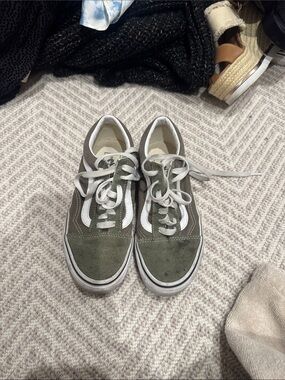 Vans Olive Green Low-Top Sneakers with White Stripe